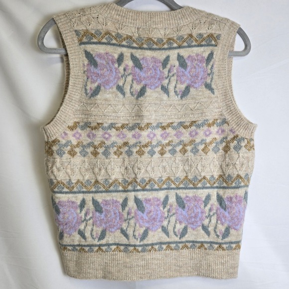 Heartloom Cottagecore Jacquard Floral Sweater Vest, Oat Beige, Small 236S52A NEW - Picture 2 of 11